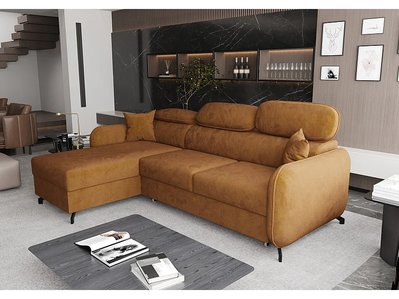 AX LIVING Ecksofa Schlaffunktion Ribella 5L-Form 265cm Samt Bernstein L