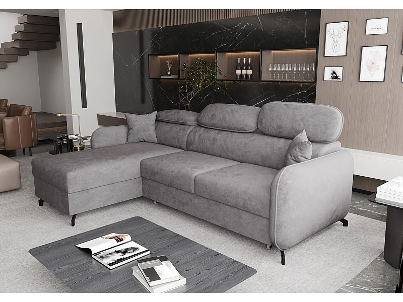 AX LIVING Hoekbank L vorm Ribella 265 cm in Grijs met Bedfunctie L