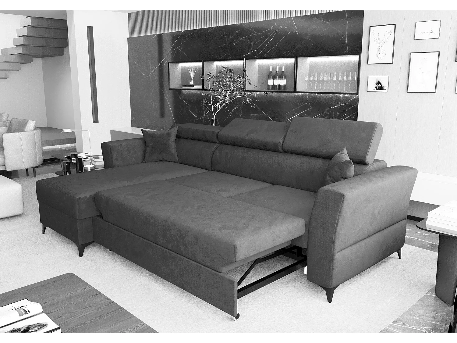 AX LIVING Hoekbank Ribella L 265 cm – grafiet met slaapfunctie L