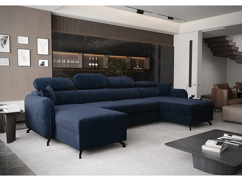 AX LIVING canapé d’angle avec fonction de couchage Ribella 5 345 cm velours bleu avec coffre de rangement