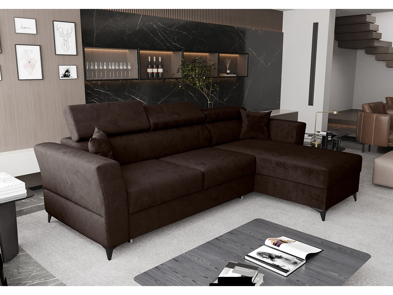 AX LIVING Ecksofa klein mit Schlaffunktion Ribella – 265 cm, Braun R