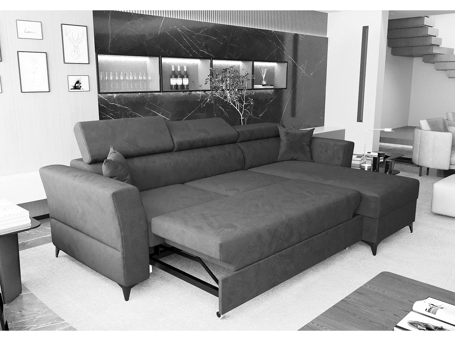 AX LIVING Ecksofa klein mit Schlaffunktion Ribella – 265 cm, Braun R