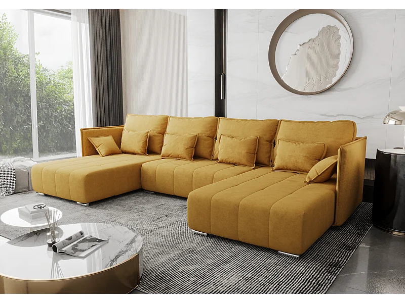 AX LIVING canapé en U avec fonction de couchage Florinna jaune 345 cm