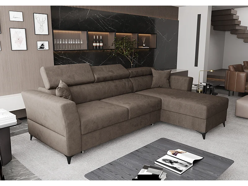 AX LIVING Hoekbank Ribella 265 cm bruin met slaapfunctie & opberging R