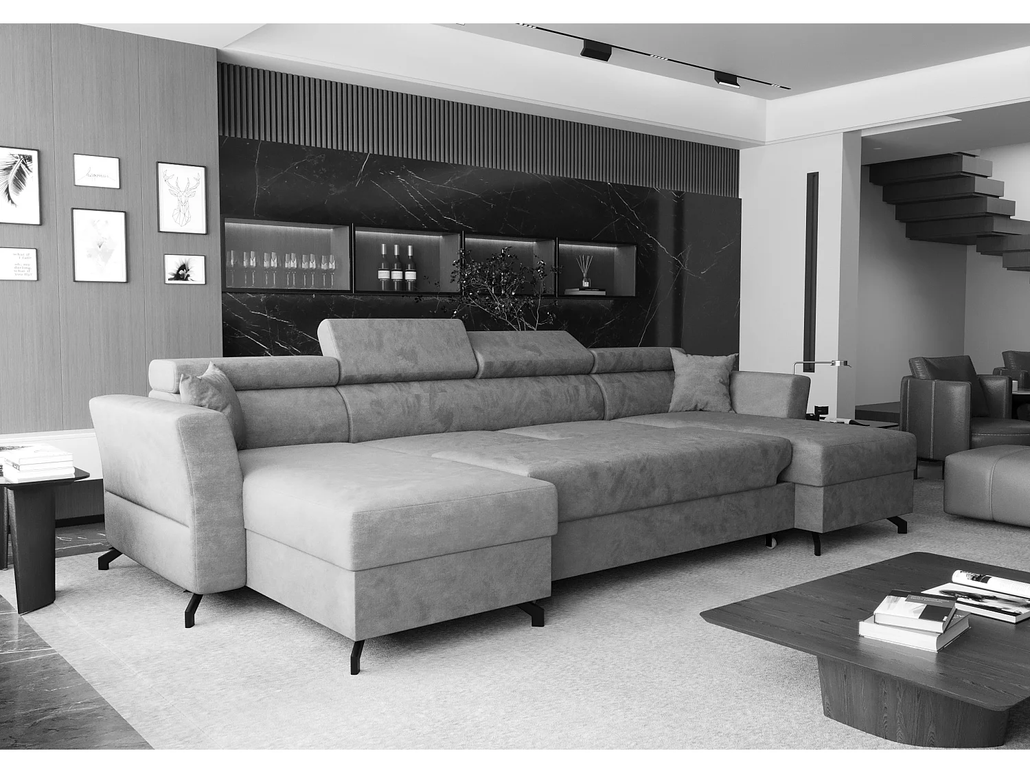 AX LIVING Ecksofa klein mit Schlaffunktion Ribella 345 cm Creme U-Form