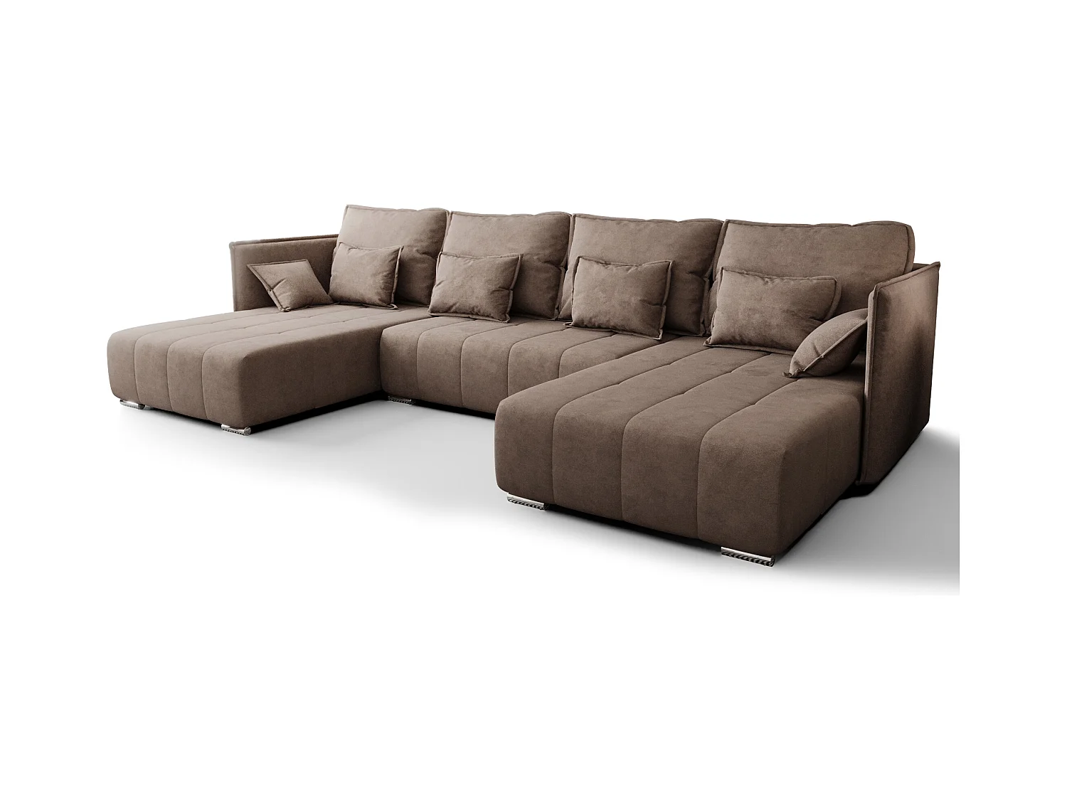 AX LIVING U Form Sofa mit Schlaffunktion Florinna HellBraun 345cm