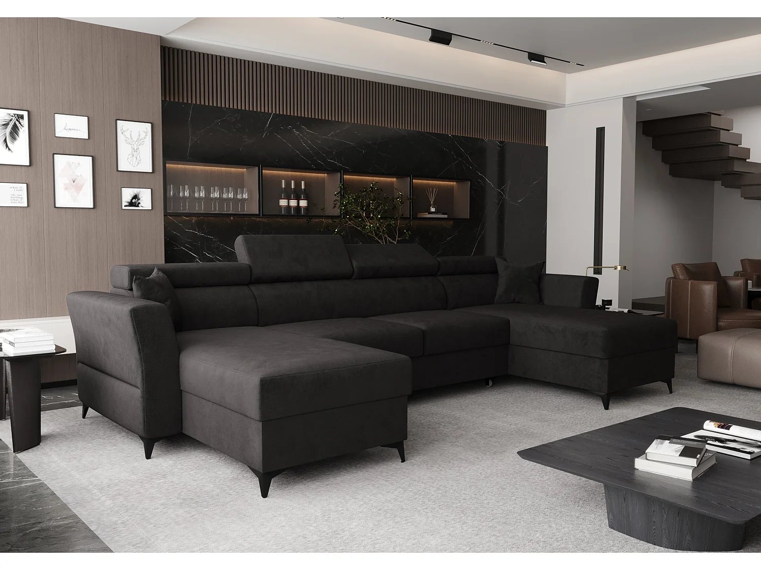 AX LIVING Ecksofa klein mit Schlaffunktion Ribella 345cm Grafit U-Form