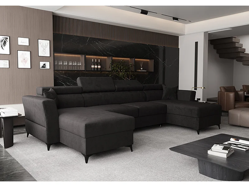 AX LIVING Ecksofa klein mit Schlaffunktion Ribella 345cm Grafit U-Form