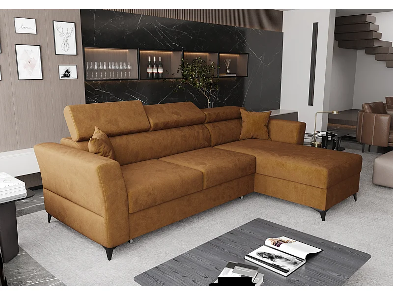 AX LIVING petit canapé d’angle avec fonction de couchage Ribella – 265 cm, ambre D