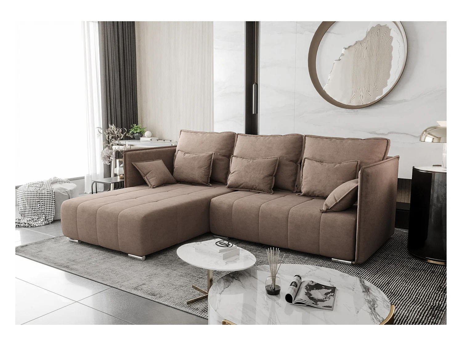 AX LIVING Hellbraun Ecksofa mit Schlaffunktion Florinna 248 cm L-Form