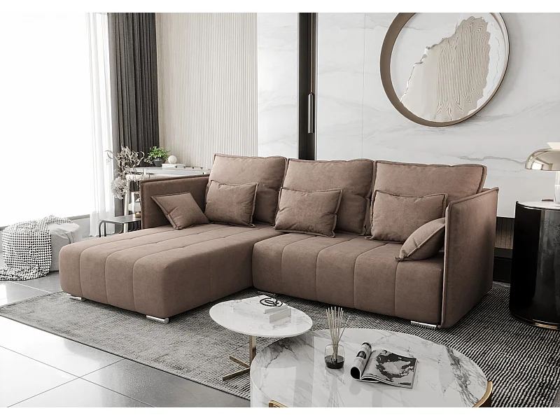 AX LIVING canapé d’angle marron clair avec fonction de couchage Florinna 248 cm en forme de L