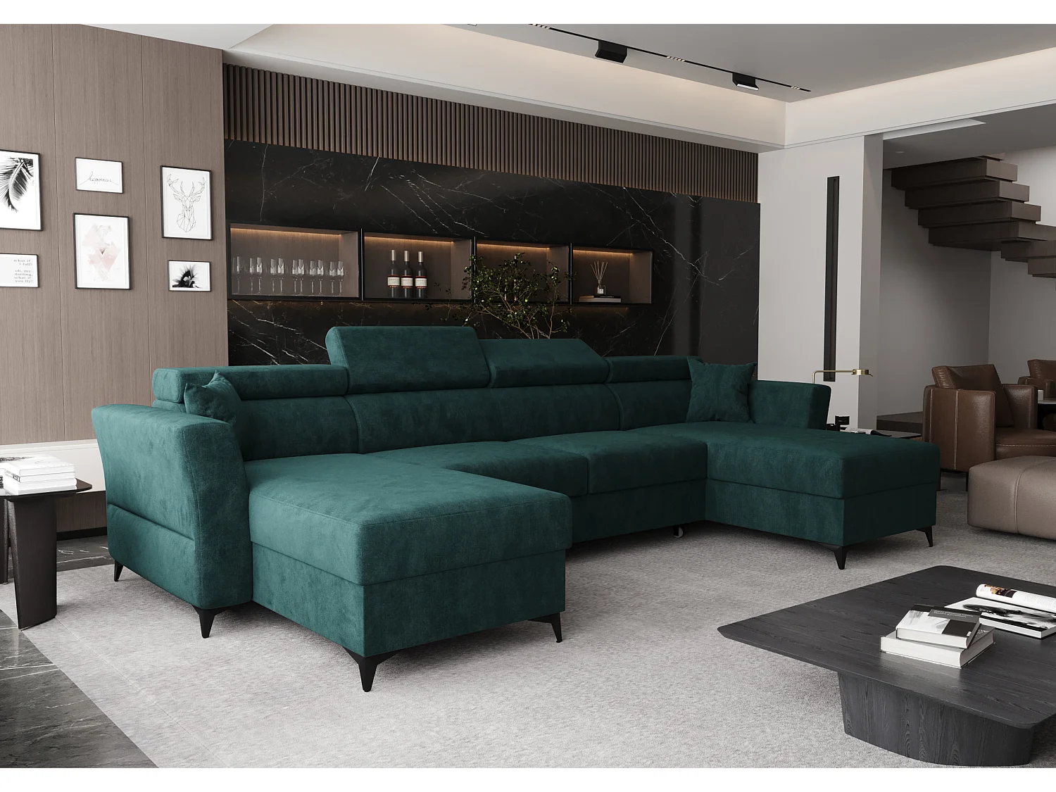 AX LIVING Ecksofa klein mit Schlaffunktion Ribella 345cm Türkis U-Form