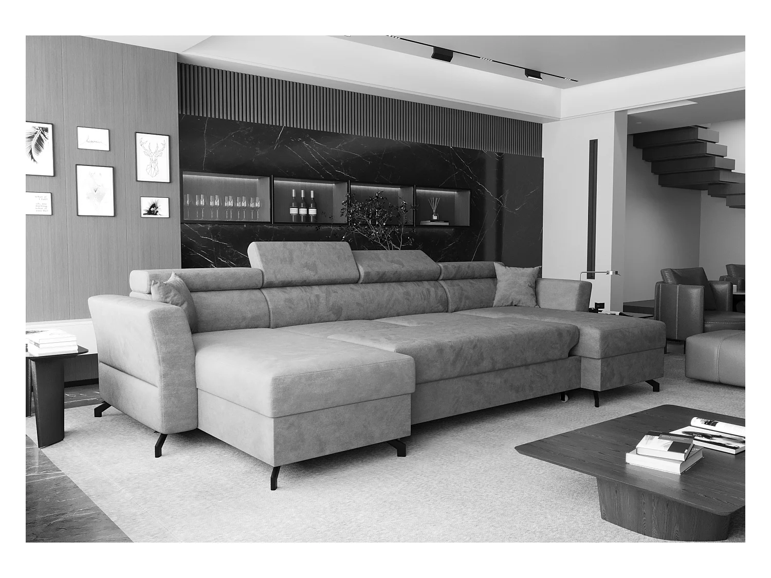 AX LIVING Ecksofa klein mit Schlaffunktion Ribella 345cm Türkis U-Form