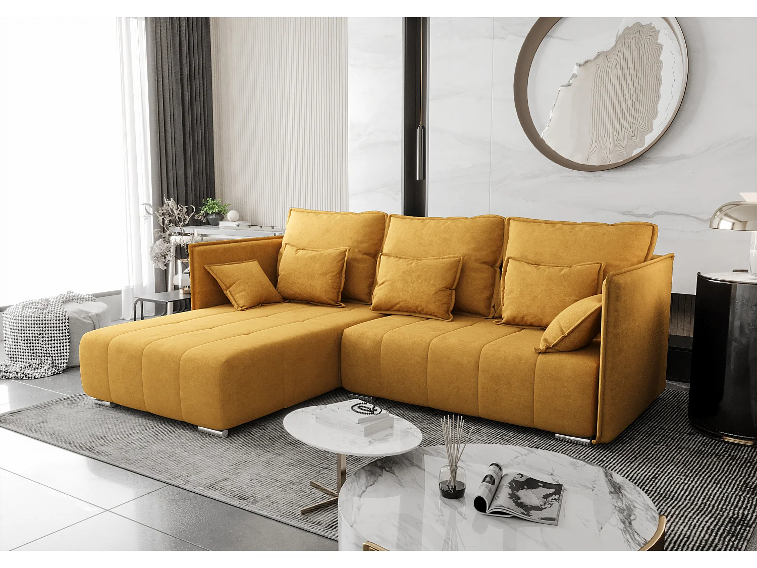 AX LIVING Gelb Ecksofa mit Schlaffunktion Florinna 248cm L-Form