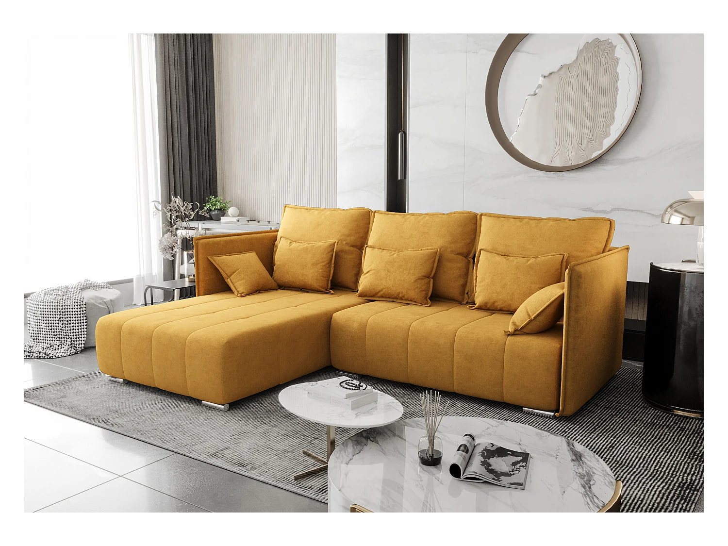AX LIVING Gelb Ecksofa mit Schlaffunktion Florinna 248cm L-Form