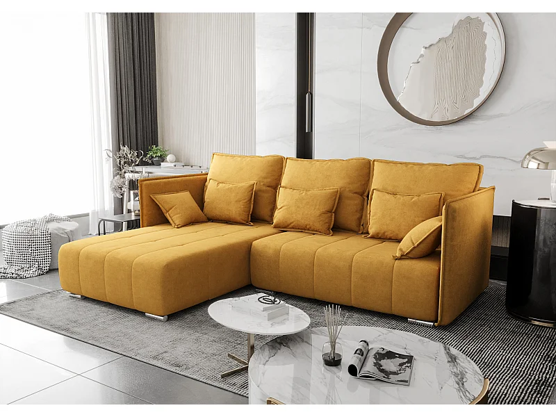AX LIVING canapé d’angle jaune avec fonction de couchage Florinna 248 cm en forme de L
