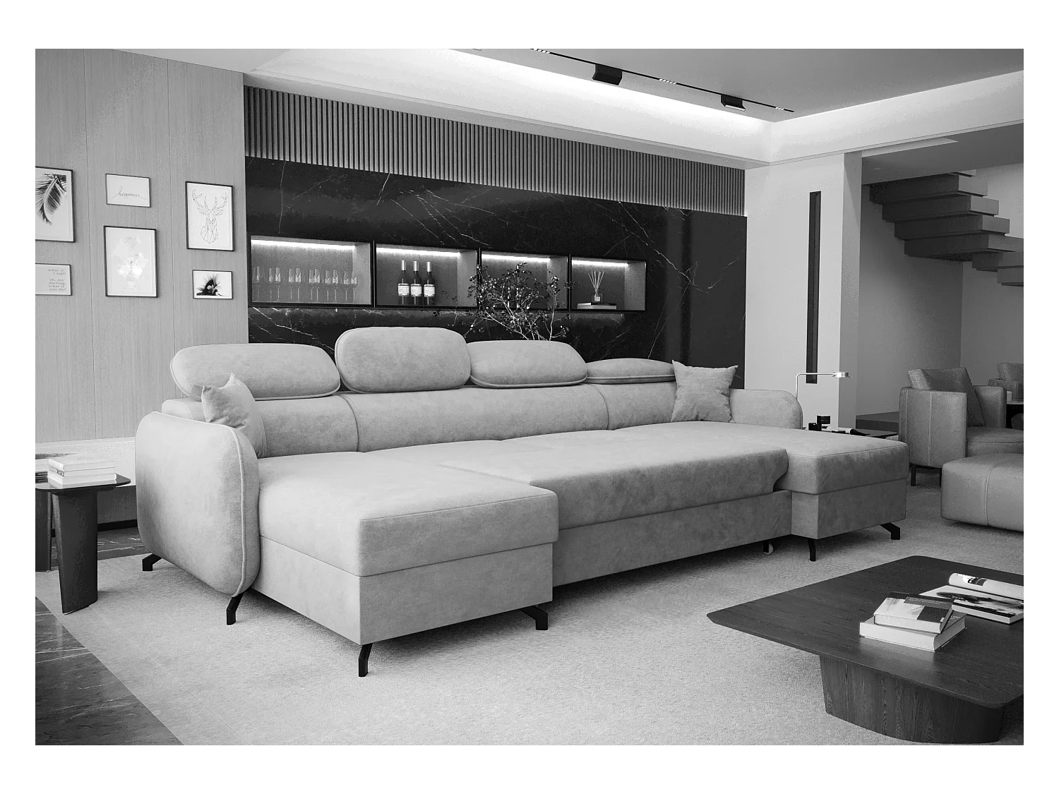 AX LIVING Ecksofa mit Schlaffunktion Ribella 5 U 345cm, Samt in Grafit