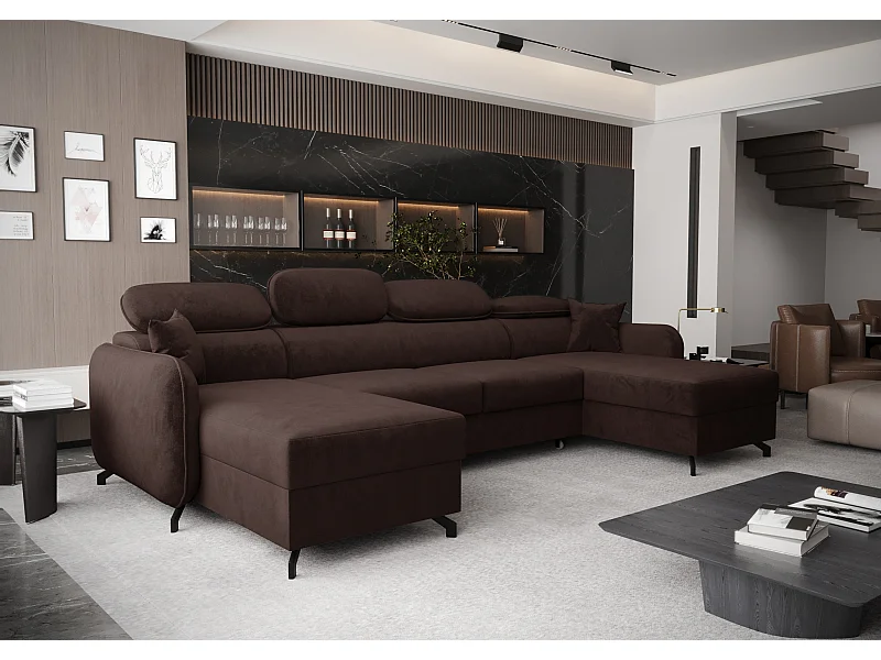 AX LIVING canapé d’angle avec fonction de couchage Ribella 5 345 cm velours marron chocolat forme U