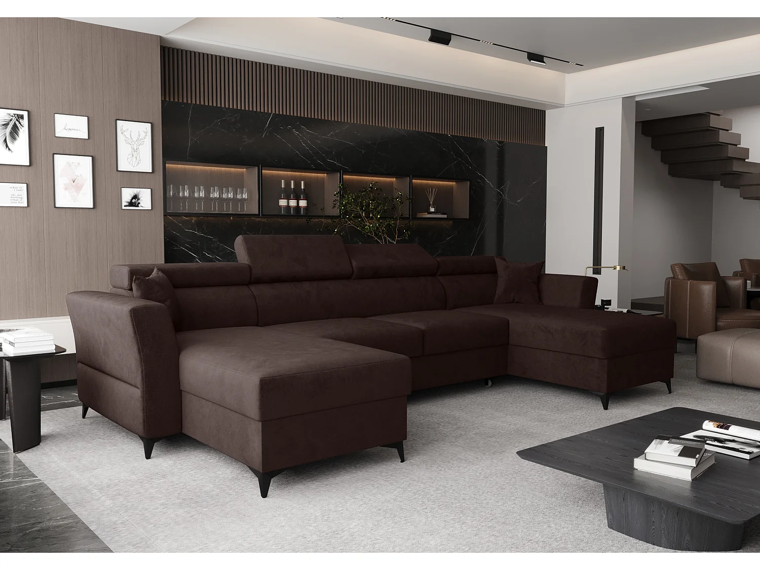 AX LIVING Ecksofa klein mit Schlaffunktion Ribella 345 cm Braun U-Form