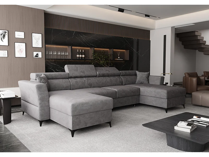 AX LIVING Ecksofa klein mit Schlaffunktion Ribella 345 cm Grau U-Form