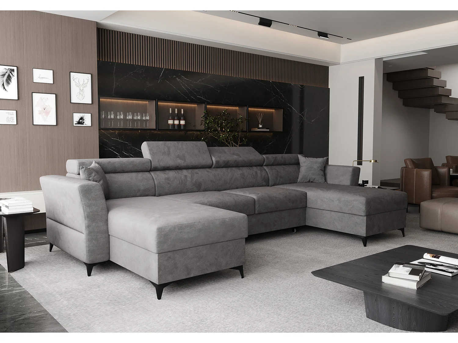 AX LIVING Ecksofa klein mit Schlaffunktion Ribella 345 cm Grau U-Form