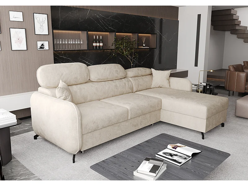 AX LIVING canapé d’angle avec fonction de couchage Ribella 5 forme L 265 cm velours crème D