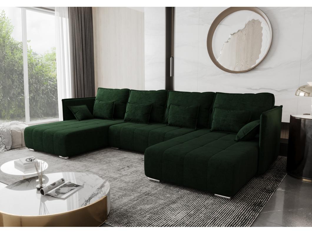 AX LIVING u vorm bank Florinna 345 cm – groen met slaapfunctie