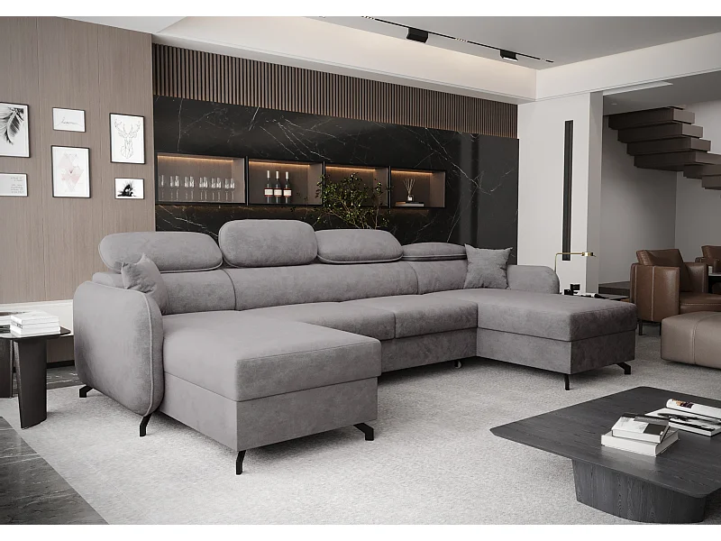 AX LIVING Ecksofa mit Schlaffunktion Ribella 5 345cm Grau U Bettkasten