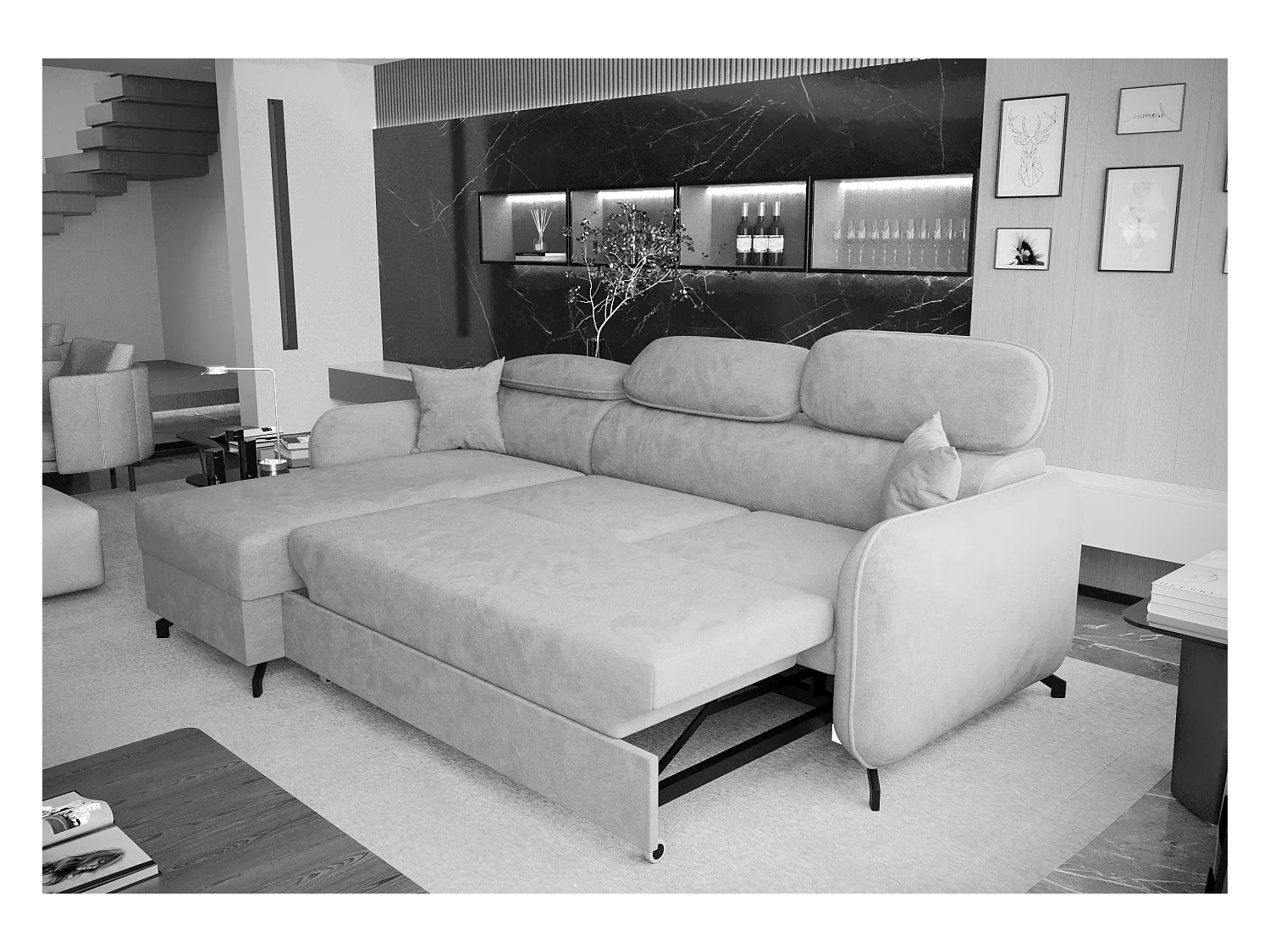 AX LIVING Hoekbank L vorm Ribella 265 cm in Beige met Slaapfunctie L