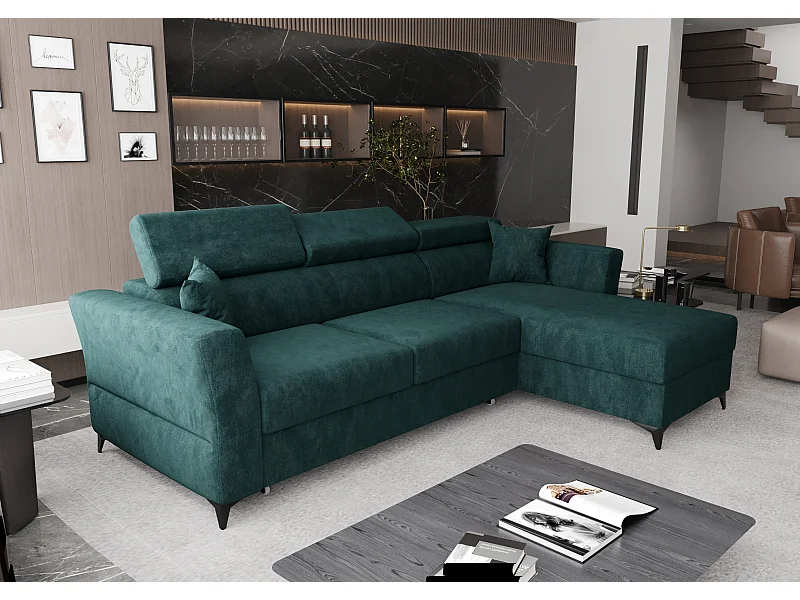 AX LIVING Hoekbank Ribella 265 cm – azuurblauw met slaapfunctie R