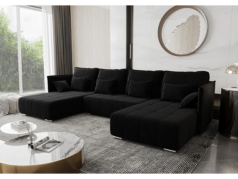 AX LIVING Schwarze Ecksofa mit Schlaffunktion Florinna 345cm U