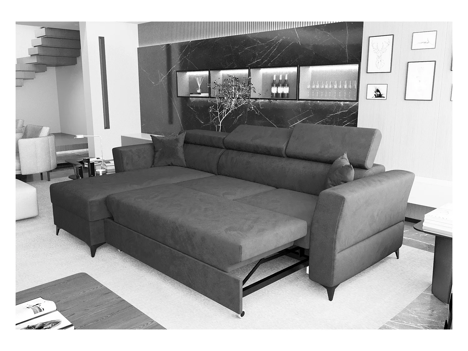 AX LIVING Ecksofa klein mit Schlaffunktion Ribella – 265cm, Olivgrün L