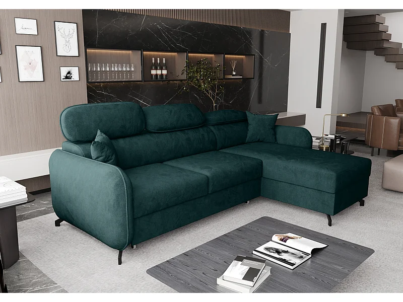 AX LIVING canapé d’angle avec fonction de couchage Ribella 5 forme L 265 cm velours turquoise D
