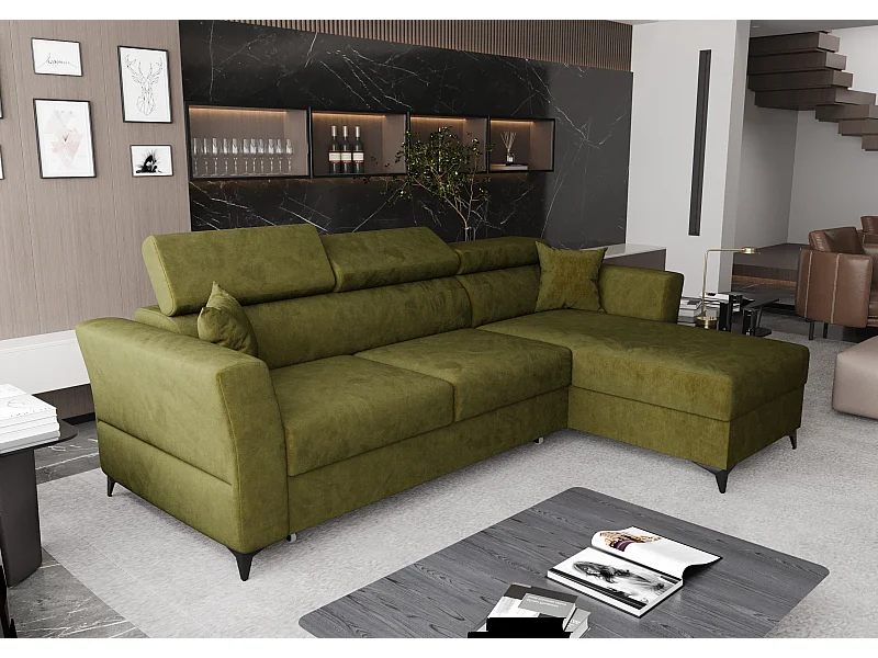 AX LIVING Ecksofa klein mit Schlaffunktion Ribella – 265cm, Olivgrün R