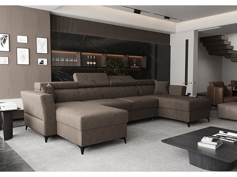 AX LIVING Hoekbank U vorm Ribella 345 cm – bruin met slaapfunctie