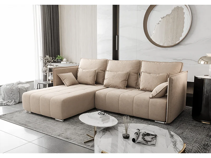 AX LIVING canapé d’angle beige avec fonction de couchage Florinna 248 cm en forme de L