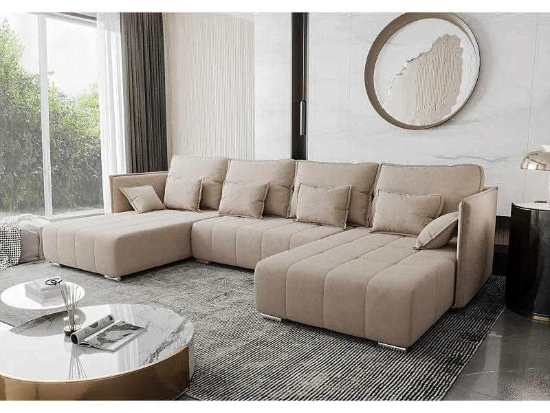 AX LIVING canapé d’angle beige avec fonction de couchage Florinna 345 cm XXL en forme de U