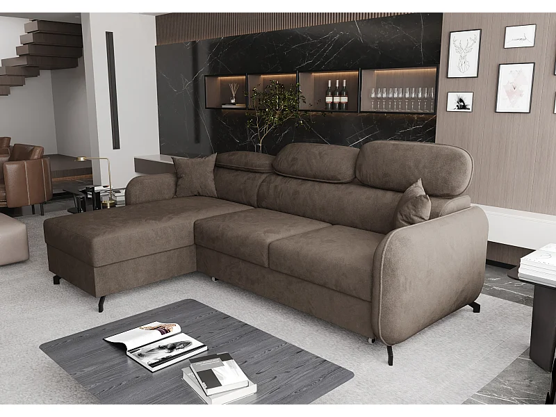 AX LIVING Hoekbank L vorm Ribella 265 cm in Bruin met Slaapfunctie L