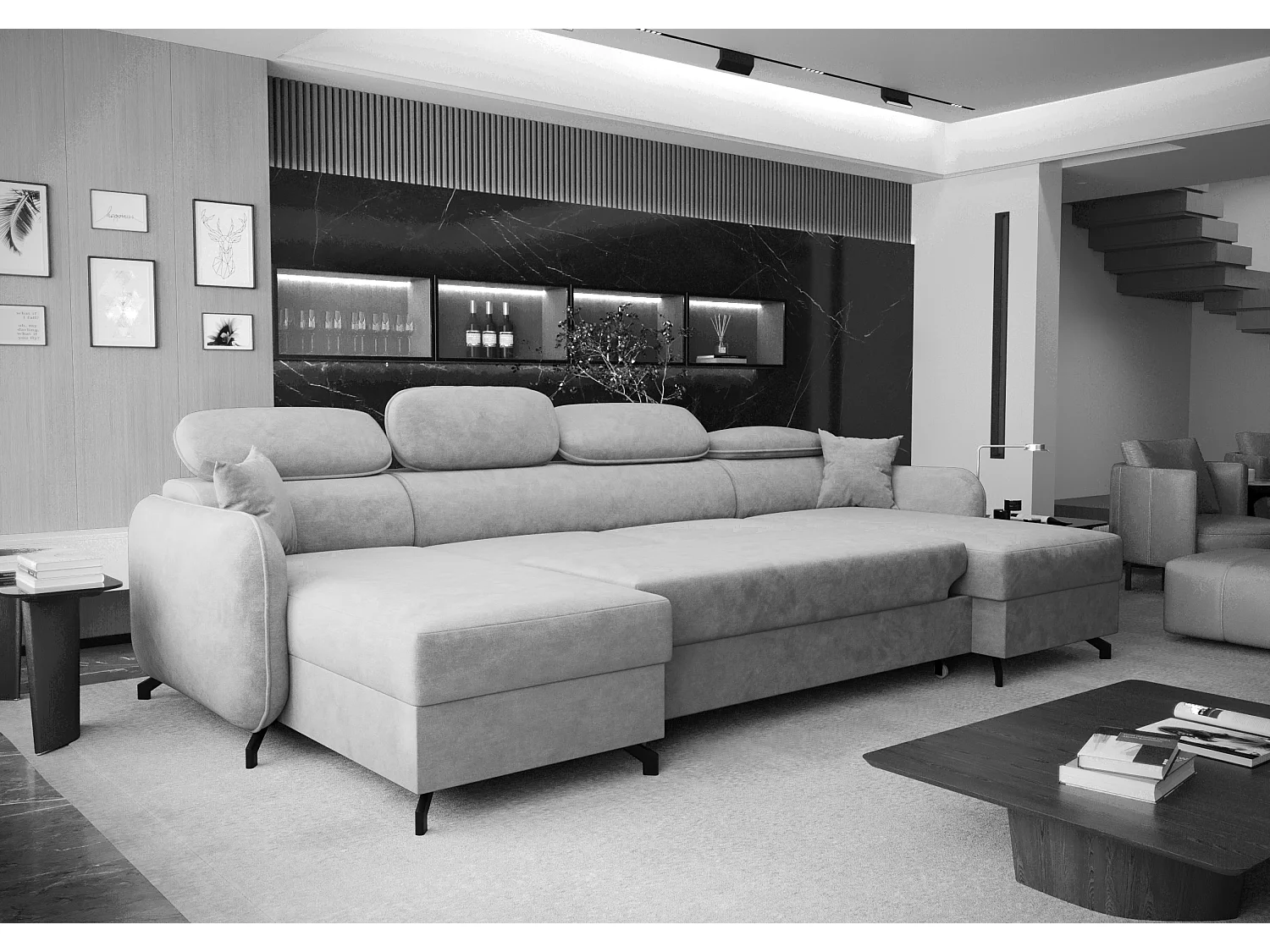 AX LIVING Ecksofa mit Schlaffunktion Ribella 5 345cm Bernstein U-Form