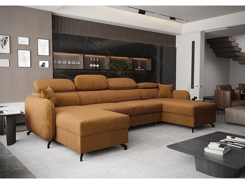 AX LIVING canapé d’angle avec fonction de couchage Ribella 5 345 cm velours ambre forme U