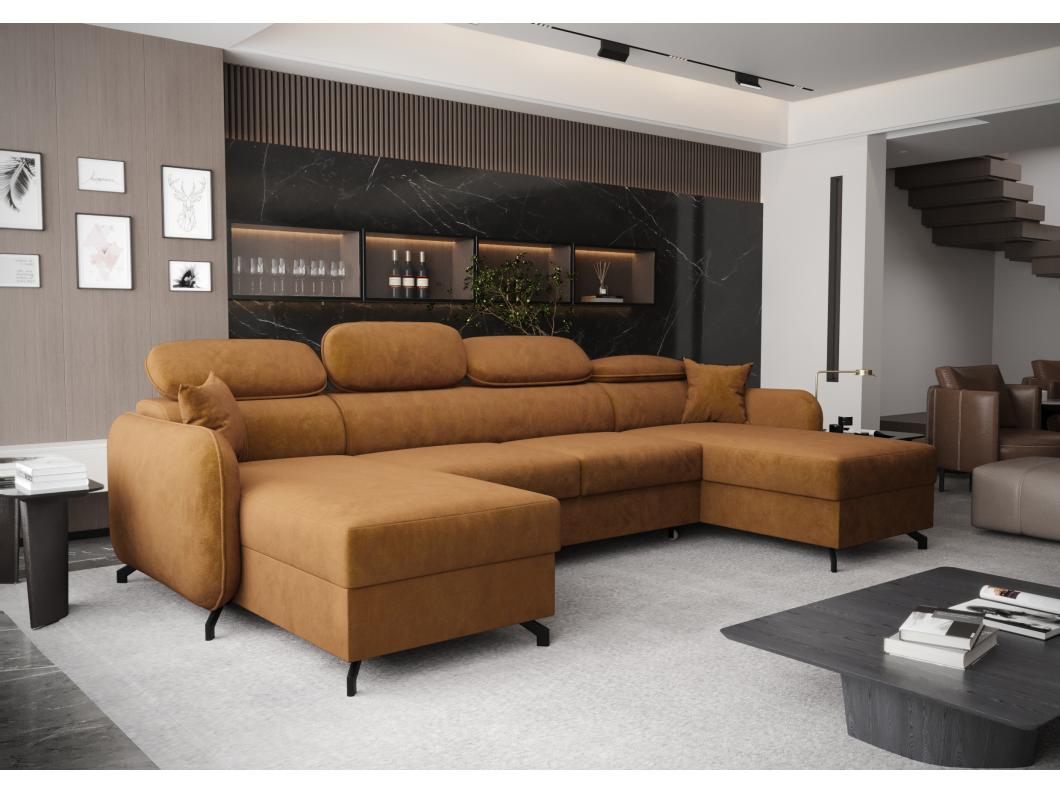AX LIVING Hoekbank U vorm Ribella 345 cm in Amber met Bedfunctie