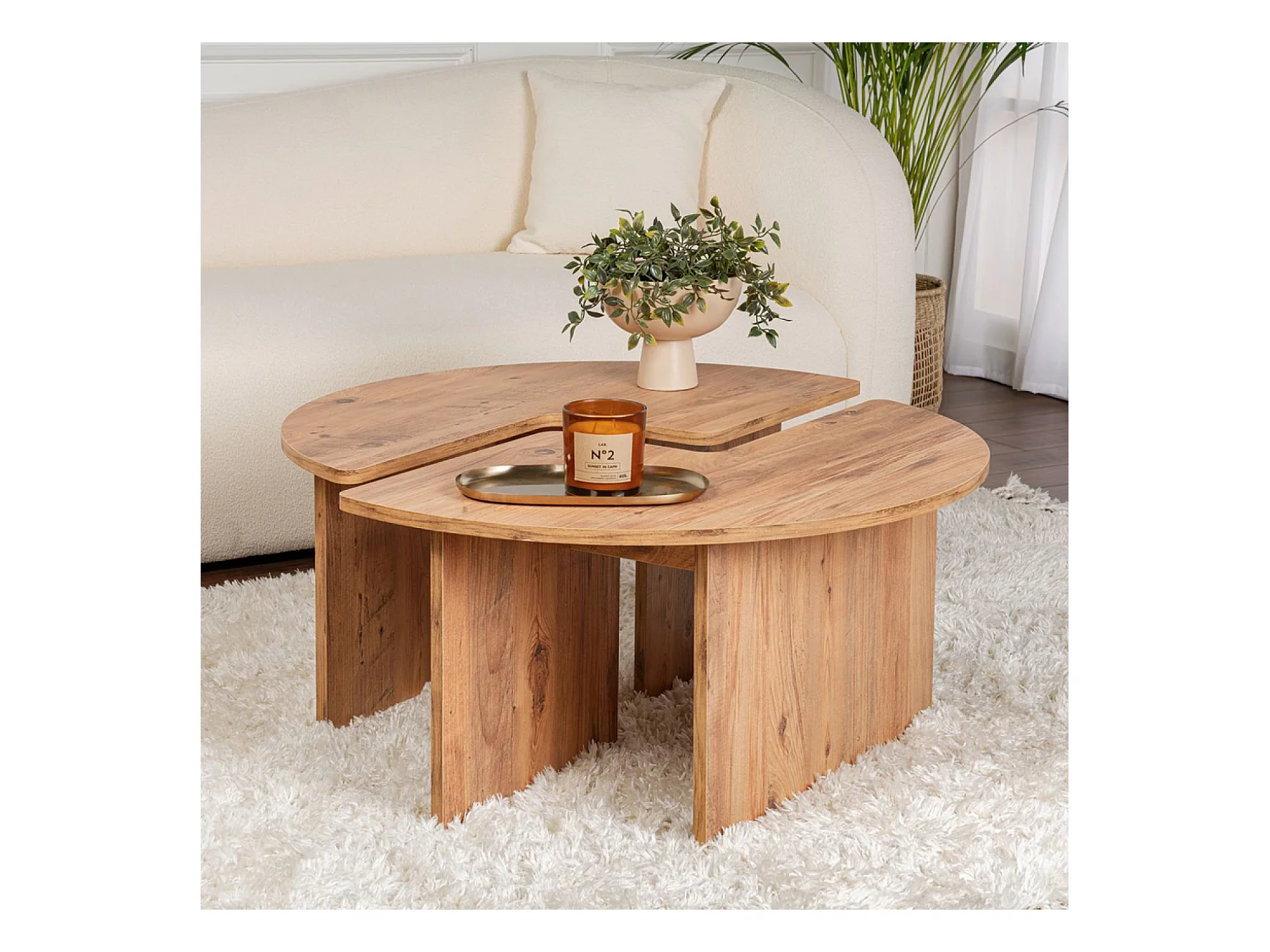 Tavolino rotondo duo in pino atlantico 90 cm modulare in legno - Set di 2 tavolini