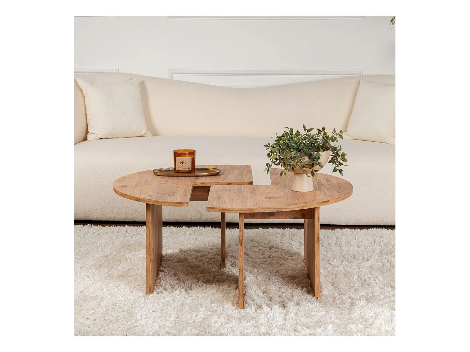 Tavolino rotondo duo in pino atlantico 90 cm modulare in legno - Set di 2 tavolini