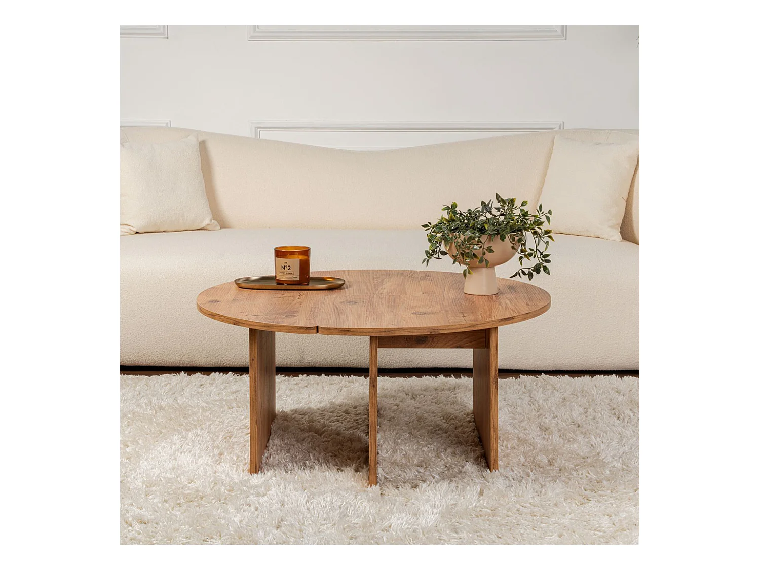 Tavolino rotondo duo in pino atlantico 90 cm modulare in legno - Set di 2 tavolini