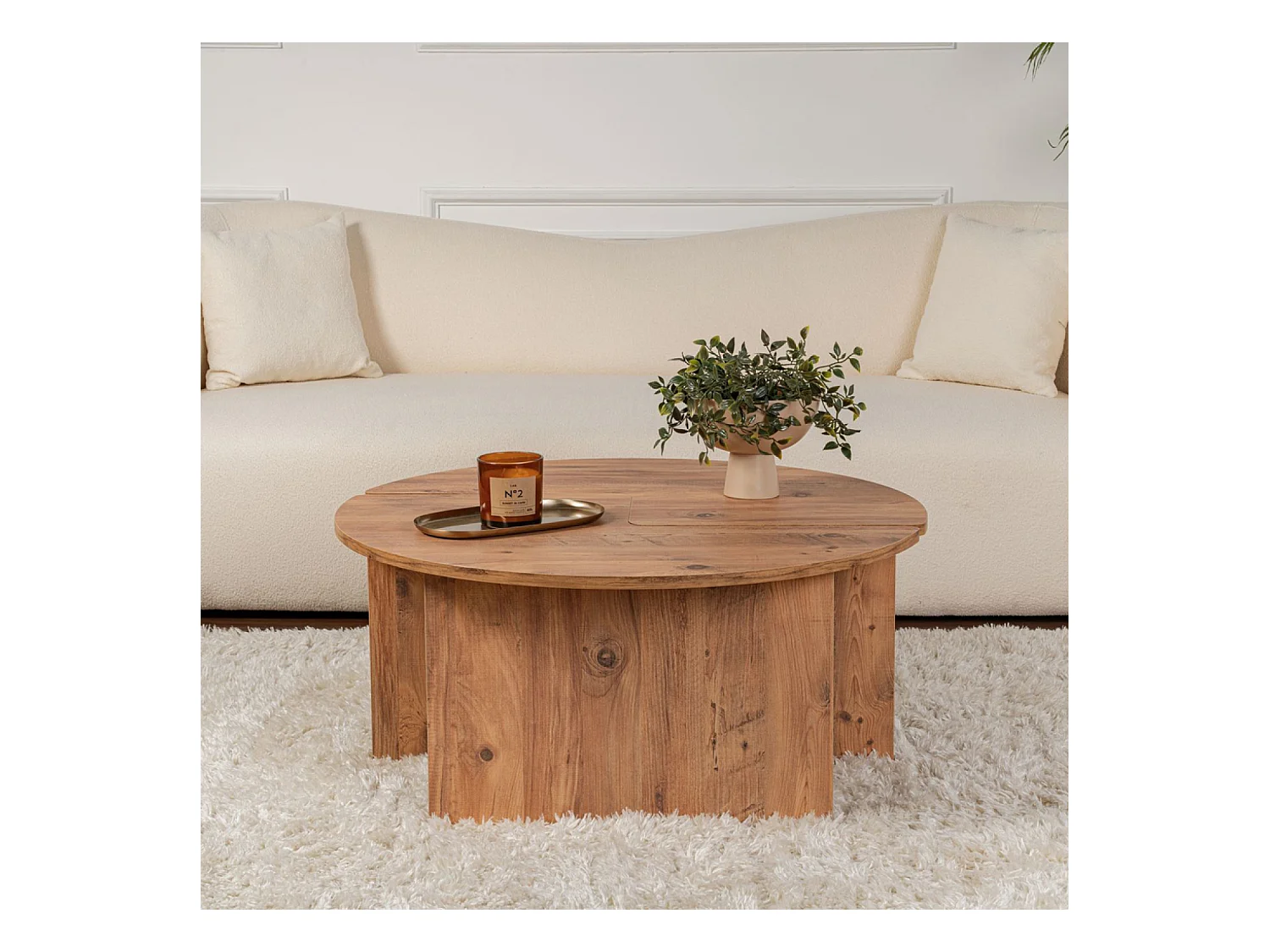 Tavolino rotondo duo in pino atlantico 90 cm modulare in legno - Set di 2 tavolini