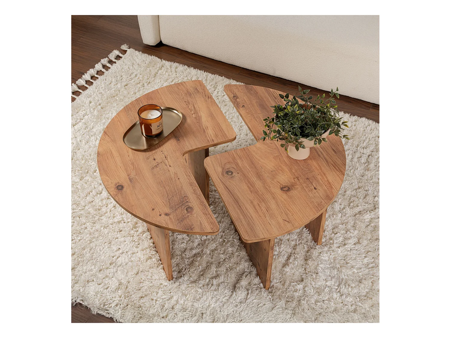 Tavolino rotondo duo in pino atlantico 90 cm modulare in legno - Set di 2 tavolini