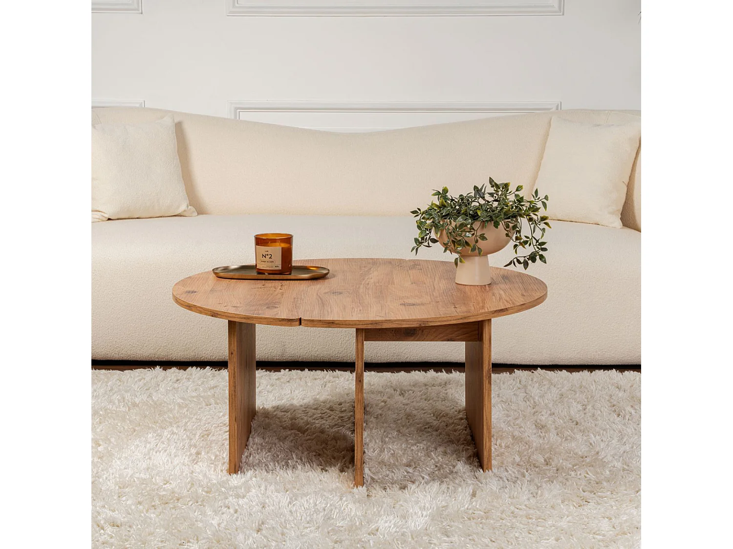 Mesa de centro redonda duo em pinho atlântico de 90 cm modular em madeira - Conjunto de 2 mesas de centro