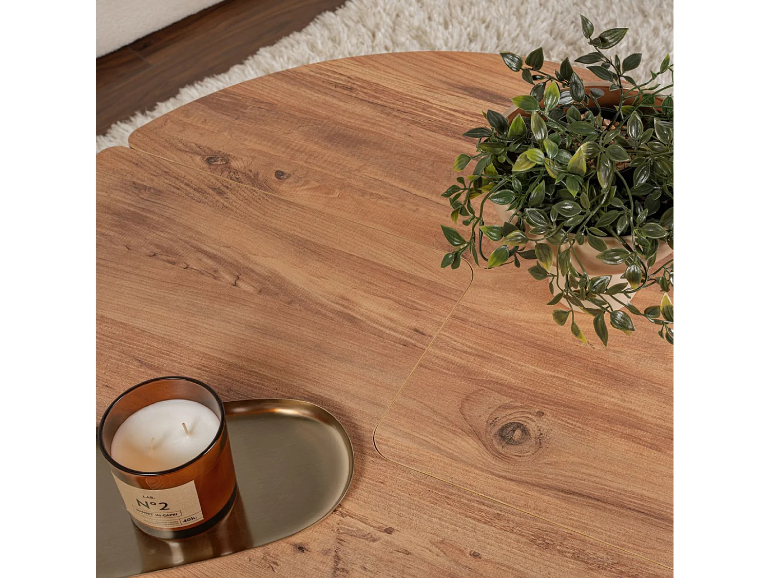 Mesa de centro redonda duo em pinho atlântico de 90 cm modular em madeira - Conjunto de 2 mesas de centro