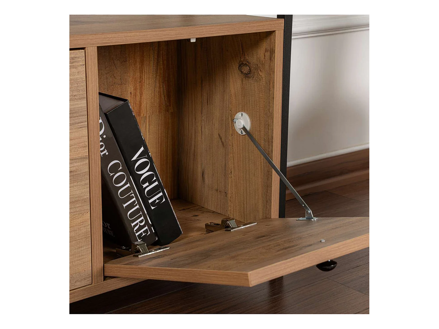 Console avec rangements bois et métal noir 120x77cm SOLIS