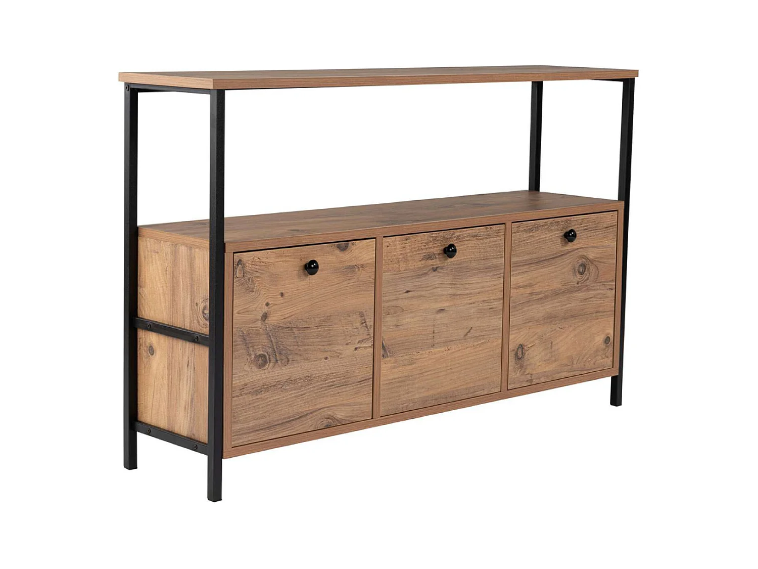 Console avec rangements bois et métal noir 120x77cm SOLIS